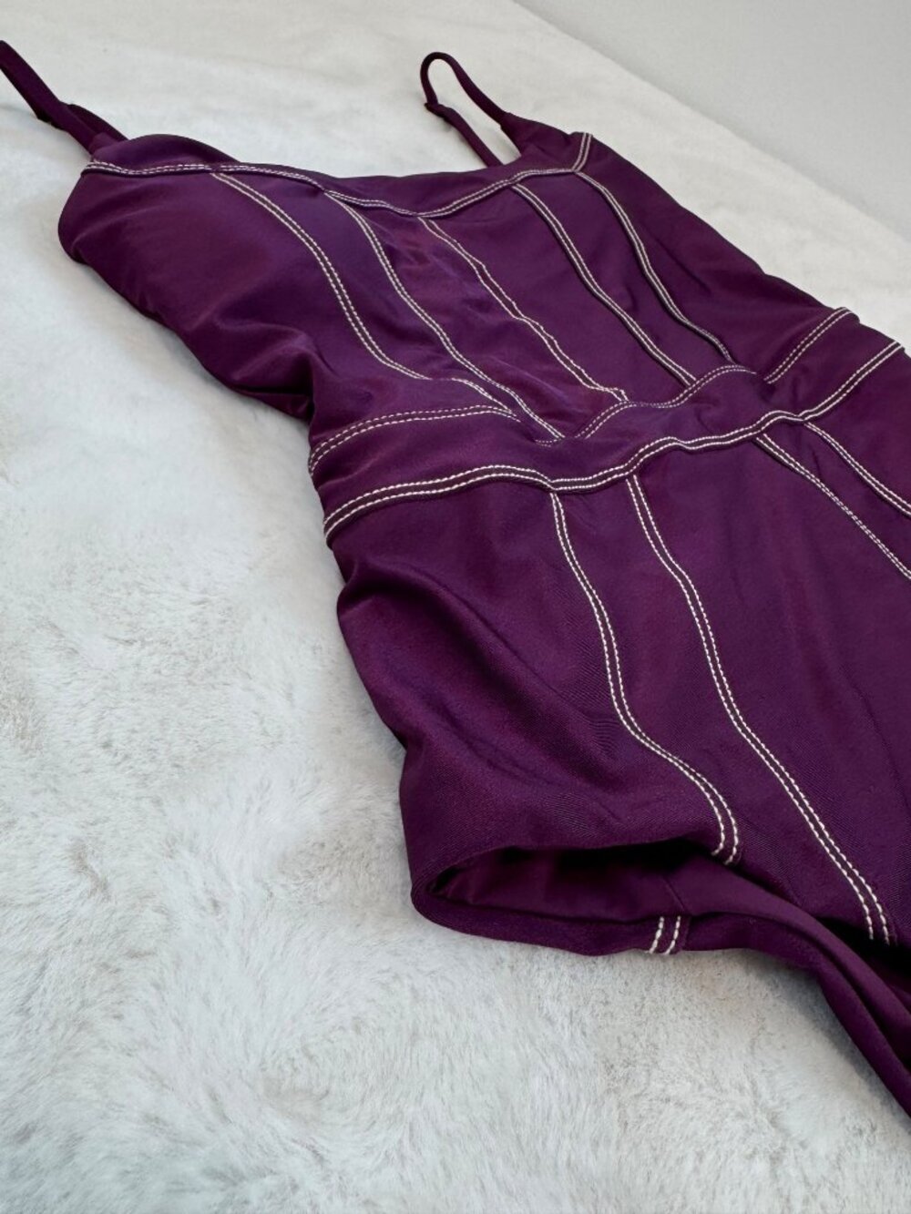 New Becca Women's Size M Aubergine Sheen One-Piece Swimsuit - Picture 6 of 12